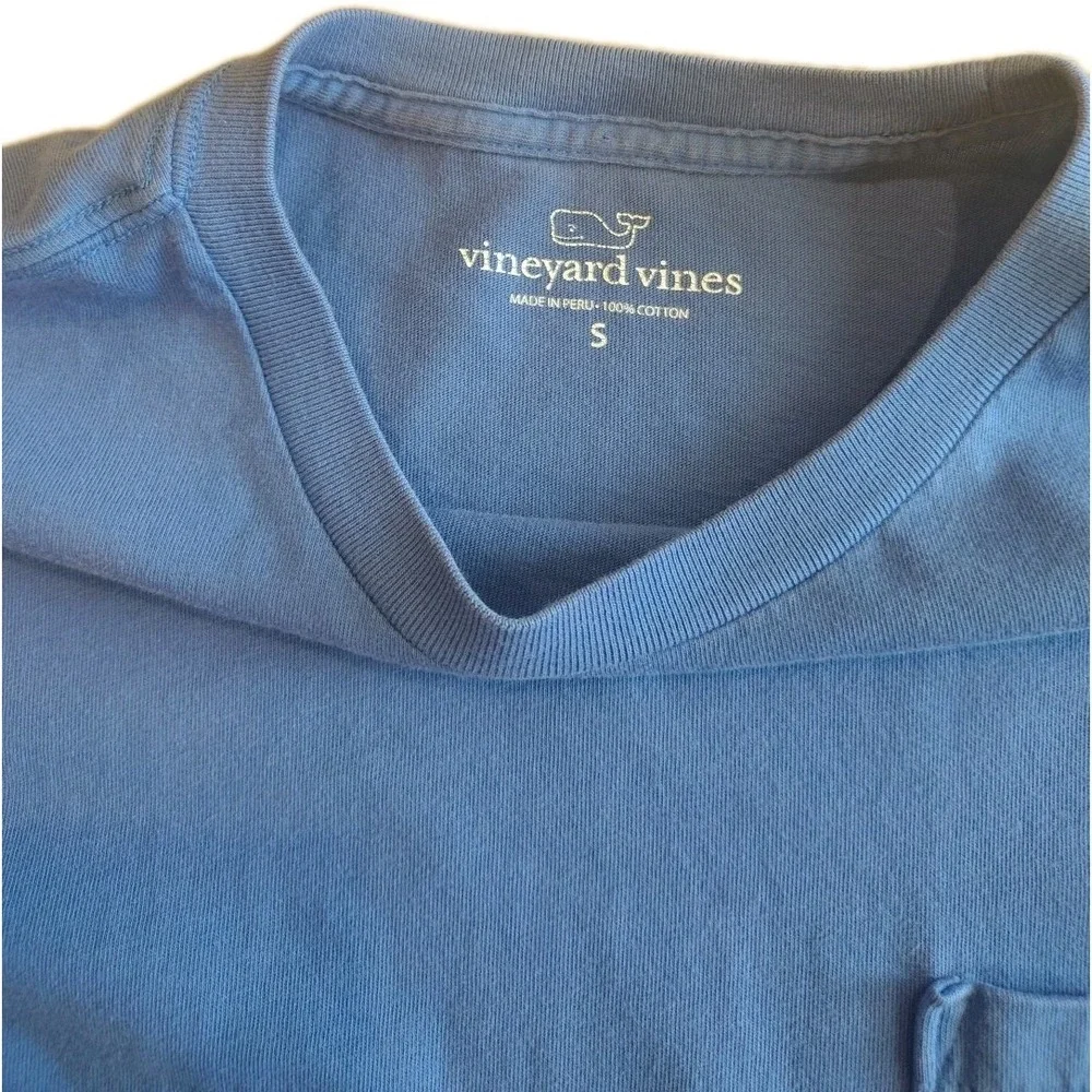 Vineyard Vines Mens Sz S Blue Long Sleeve Vintage Whale Logo Pocket T-Shirt A1 - Picture 5 of 10